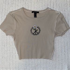 Forever 21 beige + print crop top